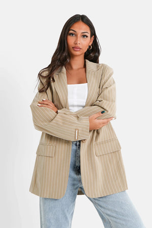 Sixth June - Striped Tailored Jacket - Beige - uptowngirlhu
