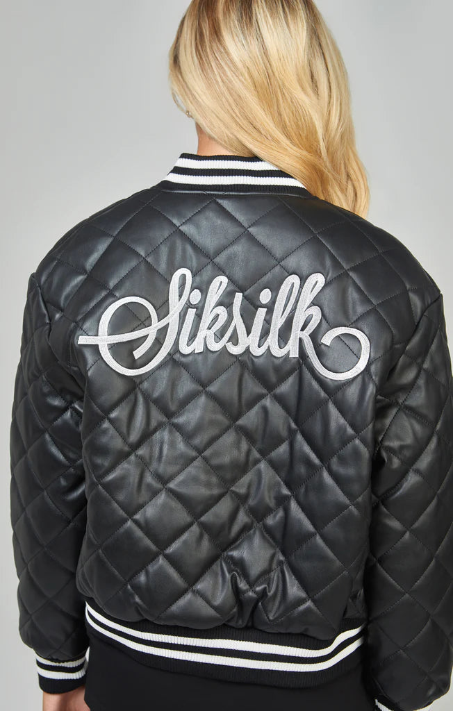 SikSilk - Black Pu Quilted Varsity Jacket - uptowngirlhu