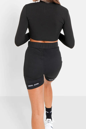 Sixth June - Satin Embroidered Cycling - Black - uptowngirlhu