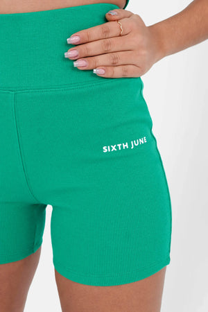 Sixth June - Ribbed Cycling Logo Shorts - Green - uptowngirlhu